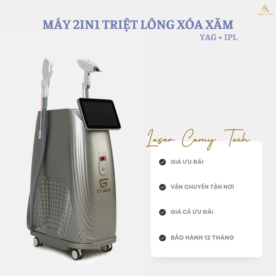 Máy 2in1 triệt lông xóa xăm YAG + IPL